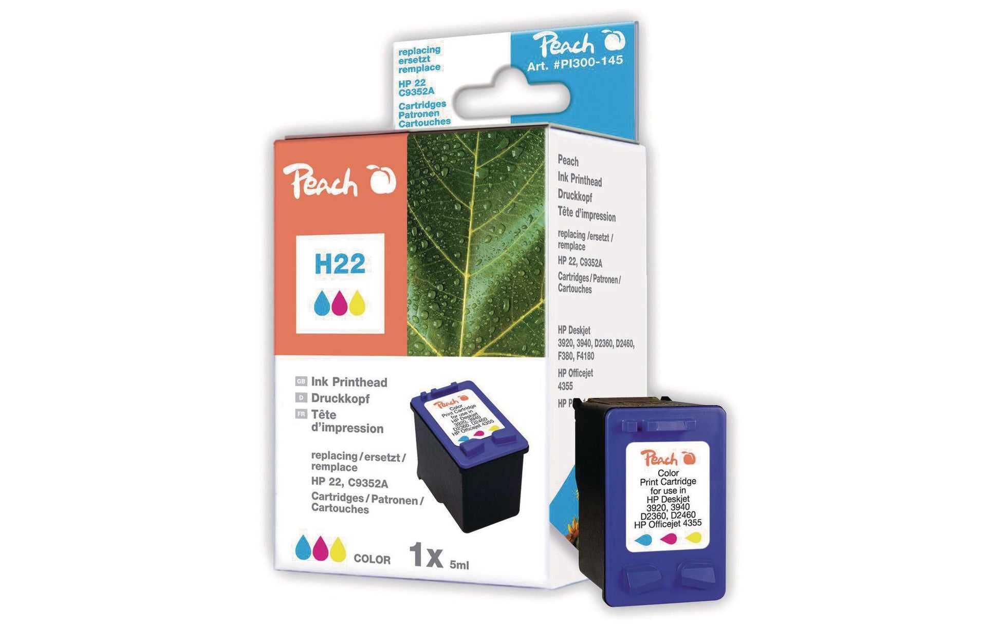 Peach 22XL Cyan Tintenpatrone (Kompatibel) – 525 Seiten – für HP DeskJet 3910/3915/3920