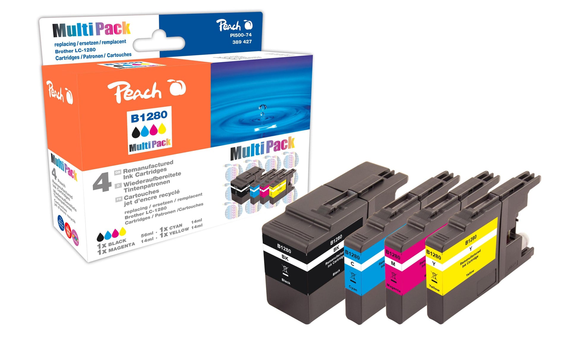 Peach Tintenpatronen-Multipack CMYK, 1×30 ml + 3×19 ml – für Brother MFCJ 5910 DW, 6510 DW, 6710 DW und andere