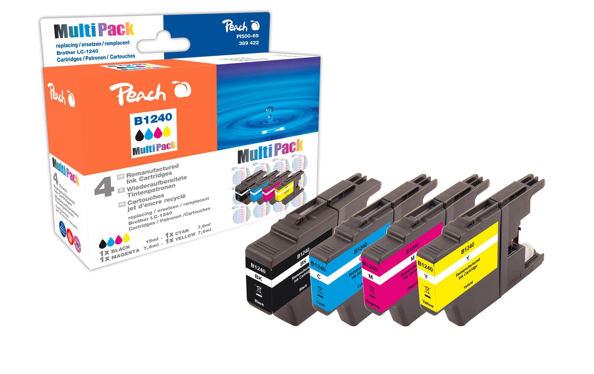 Peach B1240 Tintenpatronen-Multipack, 4er-Set (Kompatibel) – für Brother MFC-J430W/DCP-J525W/DCP-J725DW…