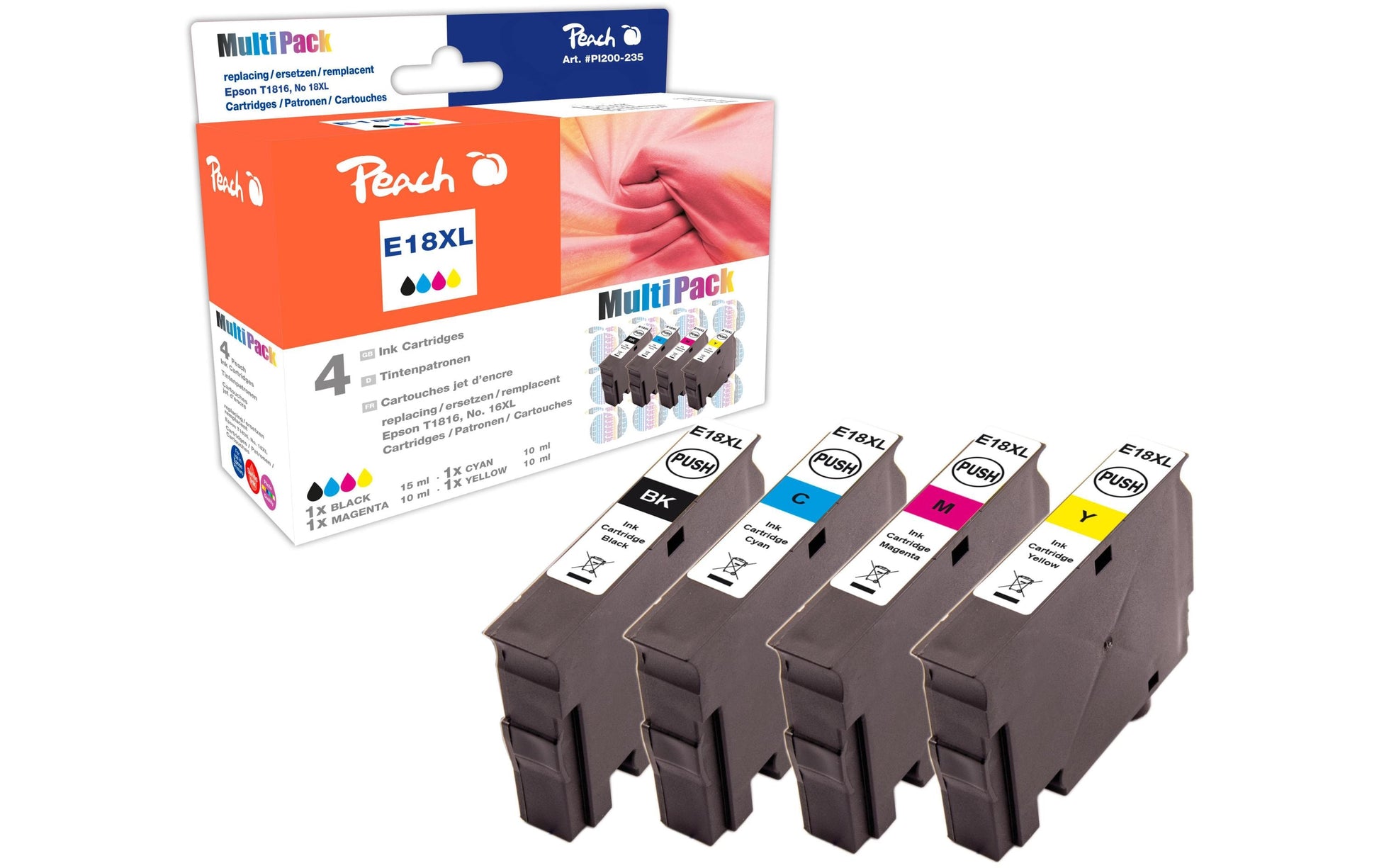 Peach T1811-T1814 Tintenpatronen-Multipack, Schwarz/Cyan/Magenta/Gelb (Kompatibel) – für Epson