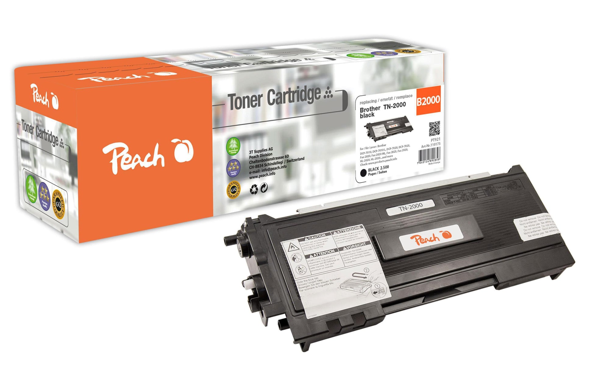 Peach TN-2000 Gelber Toner – Kompatibel – 2'500 Seiten – für Brother DCP-7010/DCP-7010 L/DCP-7020 usw.