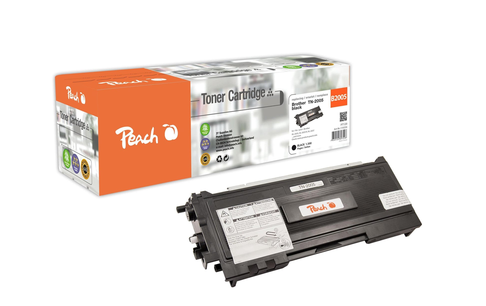 Peach 110256 (TN-2005) schwarzer Toner – kompatibel – 1'500 Seiten – für Brother HL-2035/HL-2035 R/HL-2037