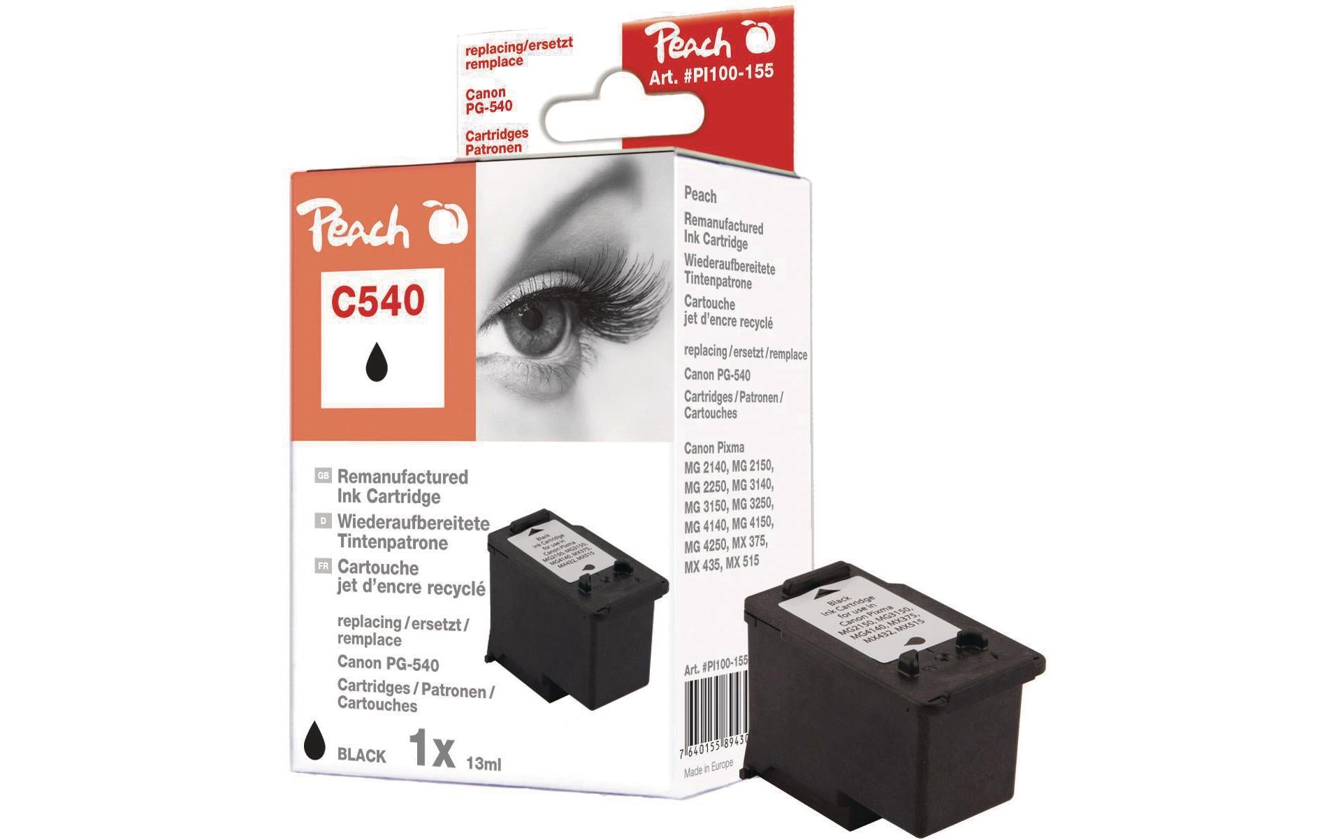 Peach PG-540 Schwarz Tintenpatrone (Kompatibel) – 405 Seiten – für Canon Pixma MG2140/MG2150/MG3650 …