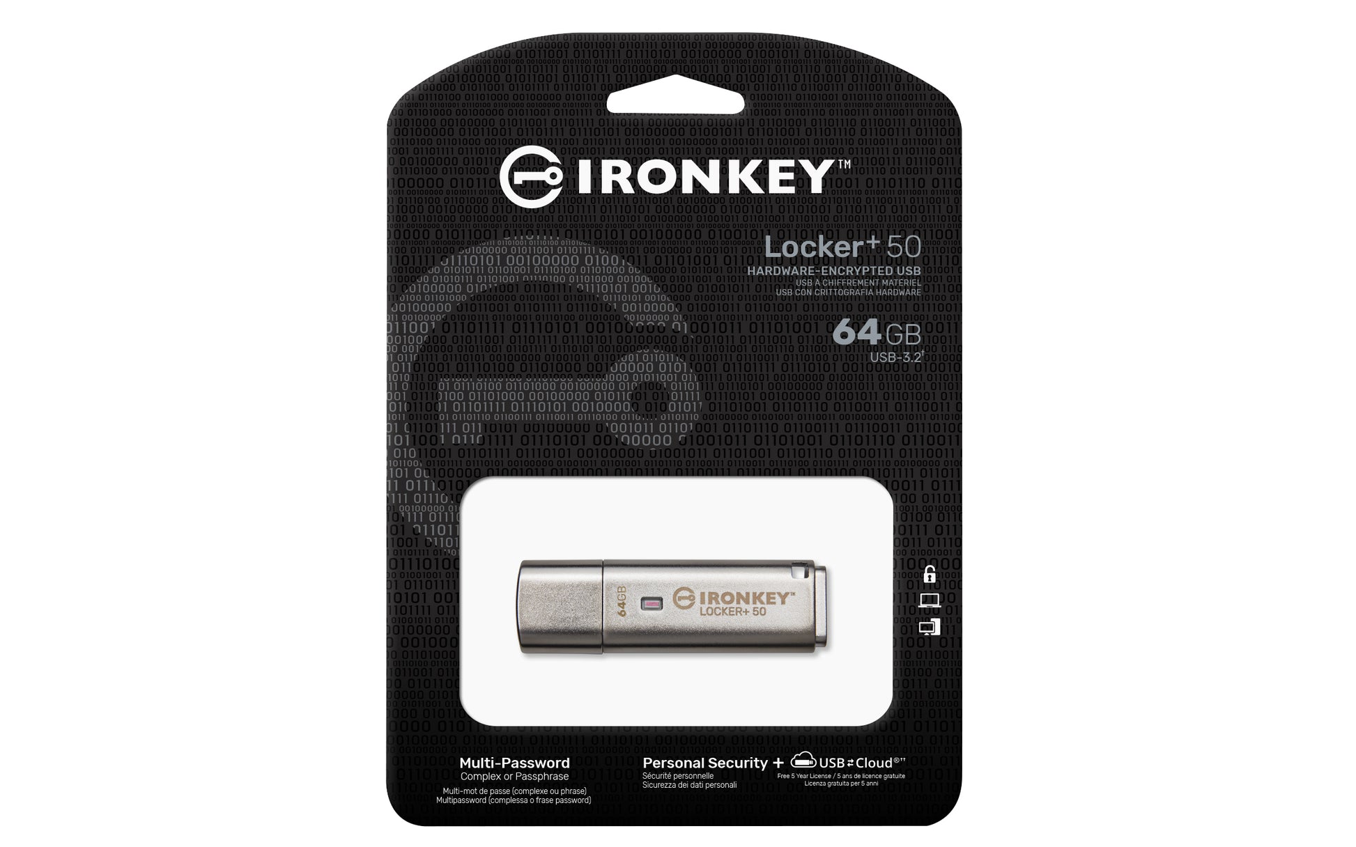 Kingston Technology Kingston IronKey Locker+ 50 USB-Stick – 64 GB, USB 3.2, 256-Bit AES-Verschlüsselung