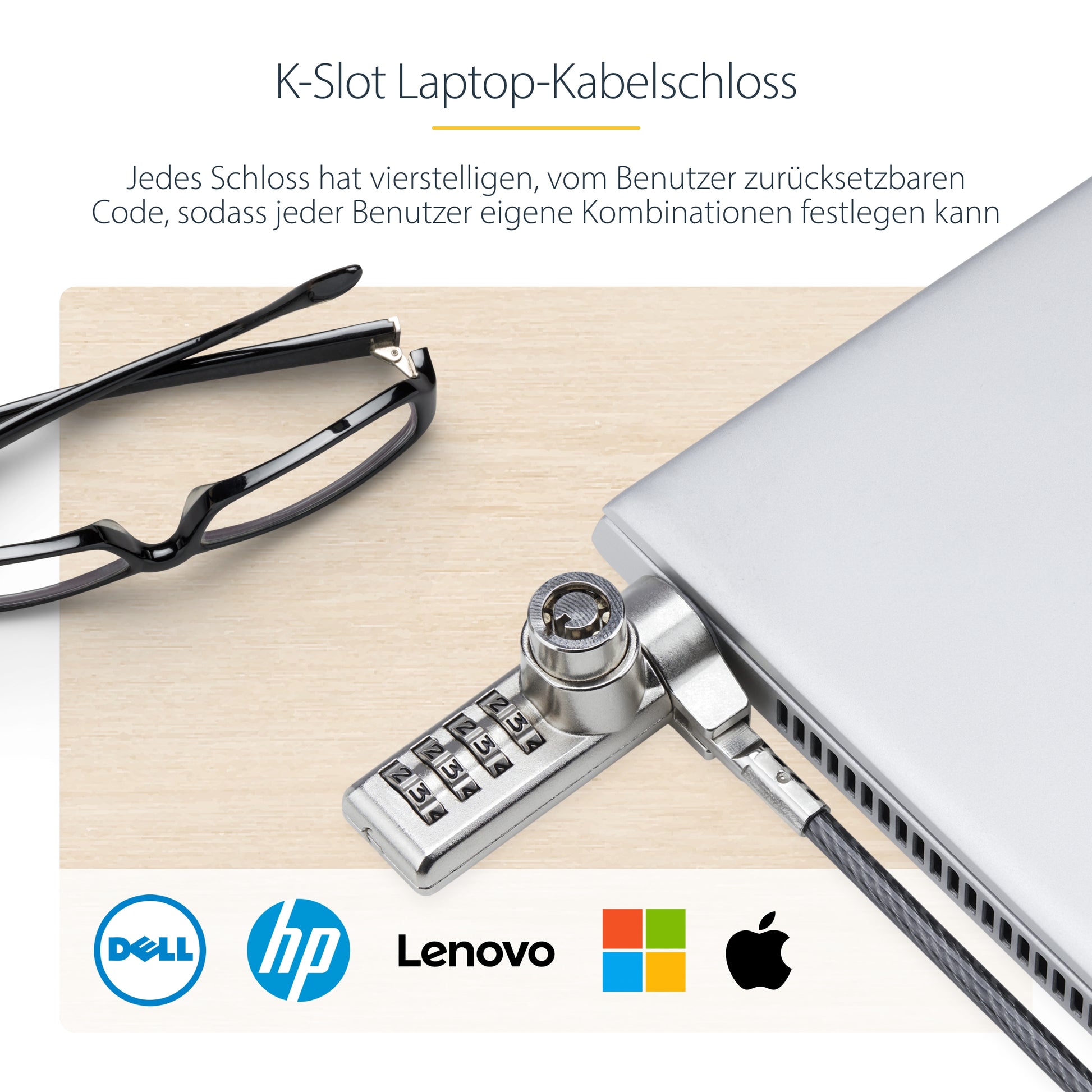 StarTech.com 10er-Pack Kabelschloss für Laptop – Kensington, Kombinationsschloss, 2 m – Schwarz/Stahl