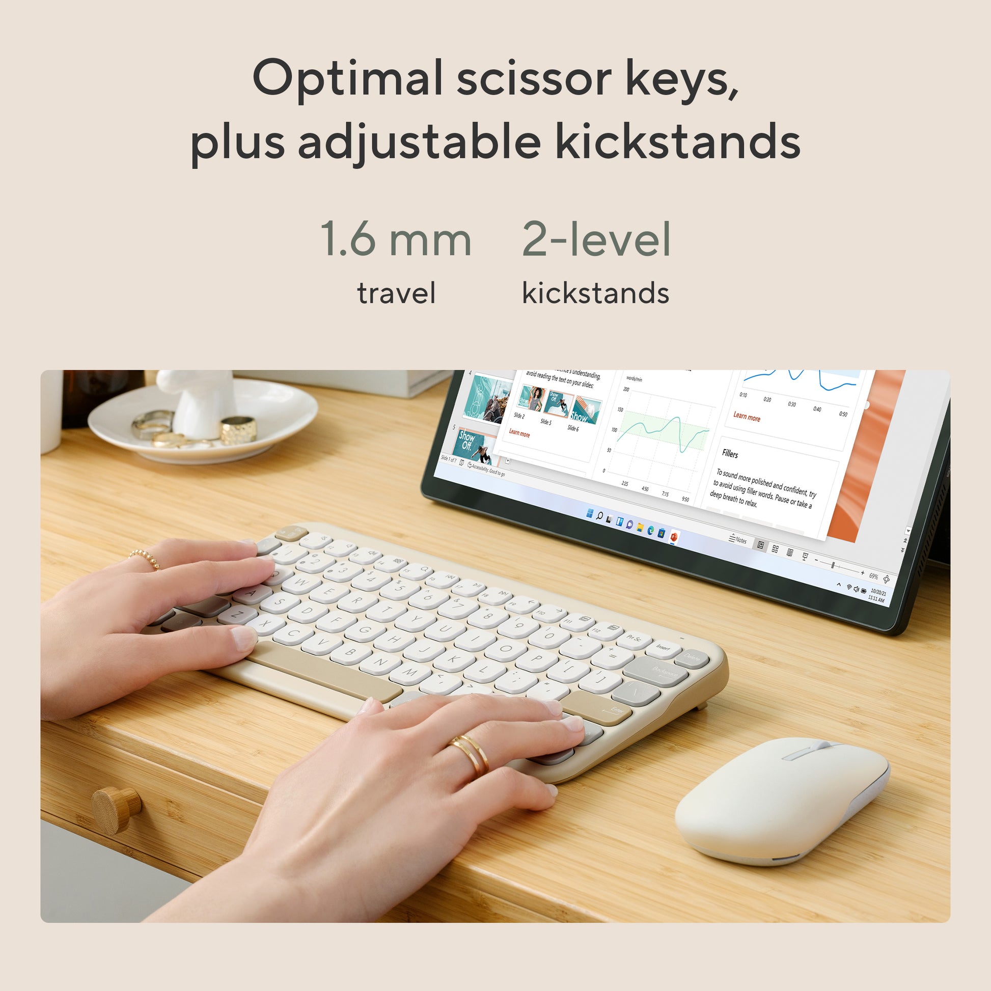 ASUS KW100 – Tastatur 75% – Bluetooth 5.0 – Ohne Ziffernblock – Beige