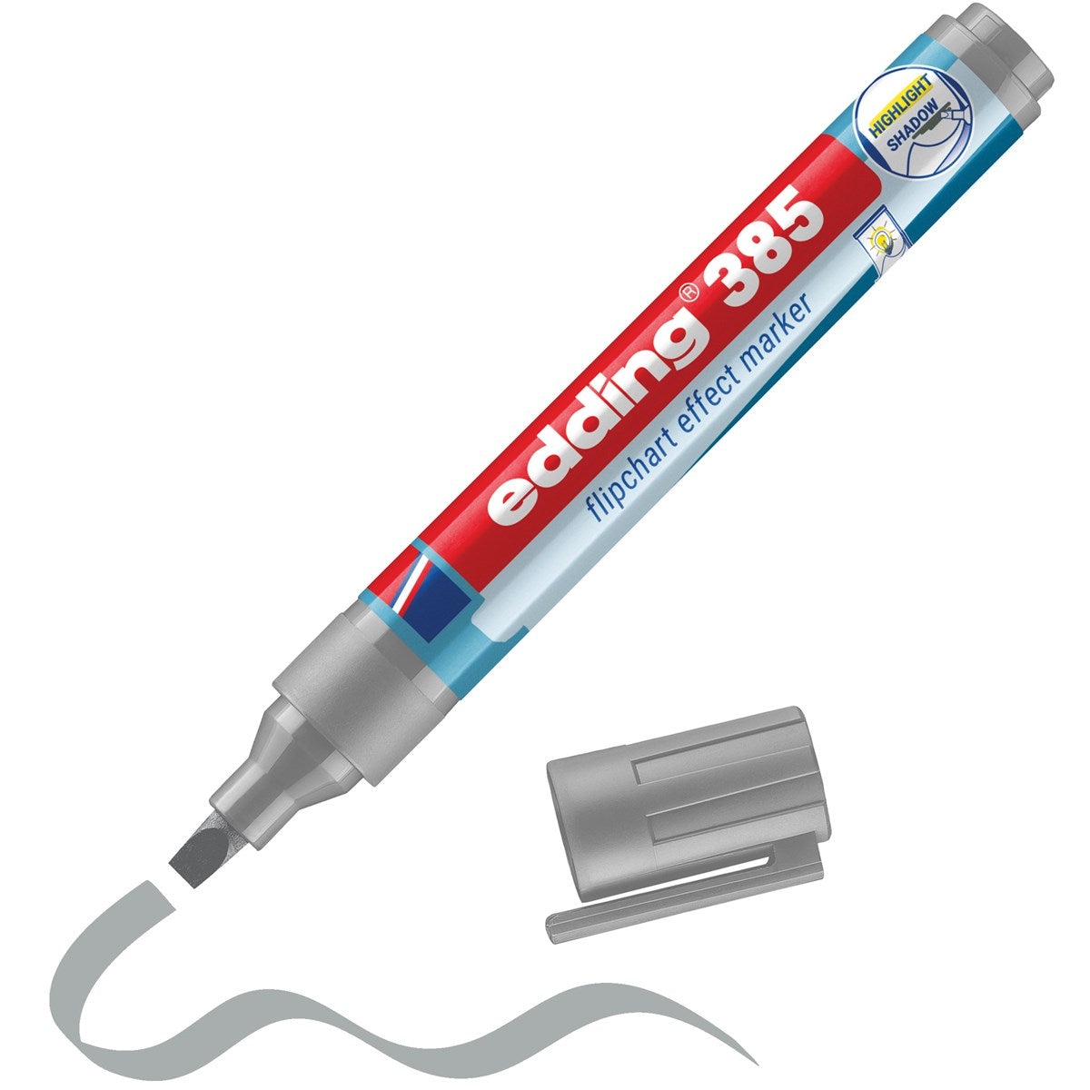 Edding 385 Flipchart-Marker – Pinselspitze 1–5 mm, Silber, nachfüllbar, Cap-Off – für Flipcharts/Papier