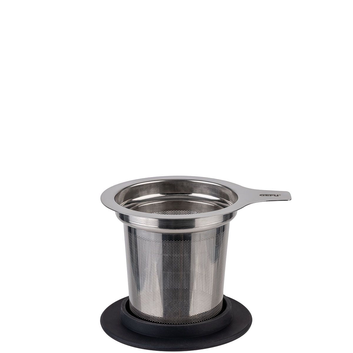 GEFU Tee-Glas MIRA – 235 ml, H 14,5 cm, Borosilikatglas, Schwarz/Transparent, mit Glasfilter, doppelwandig
