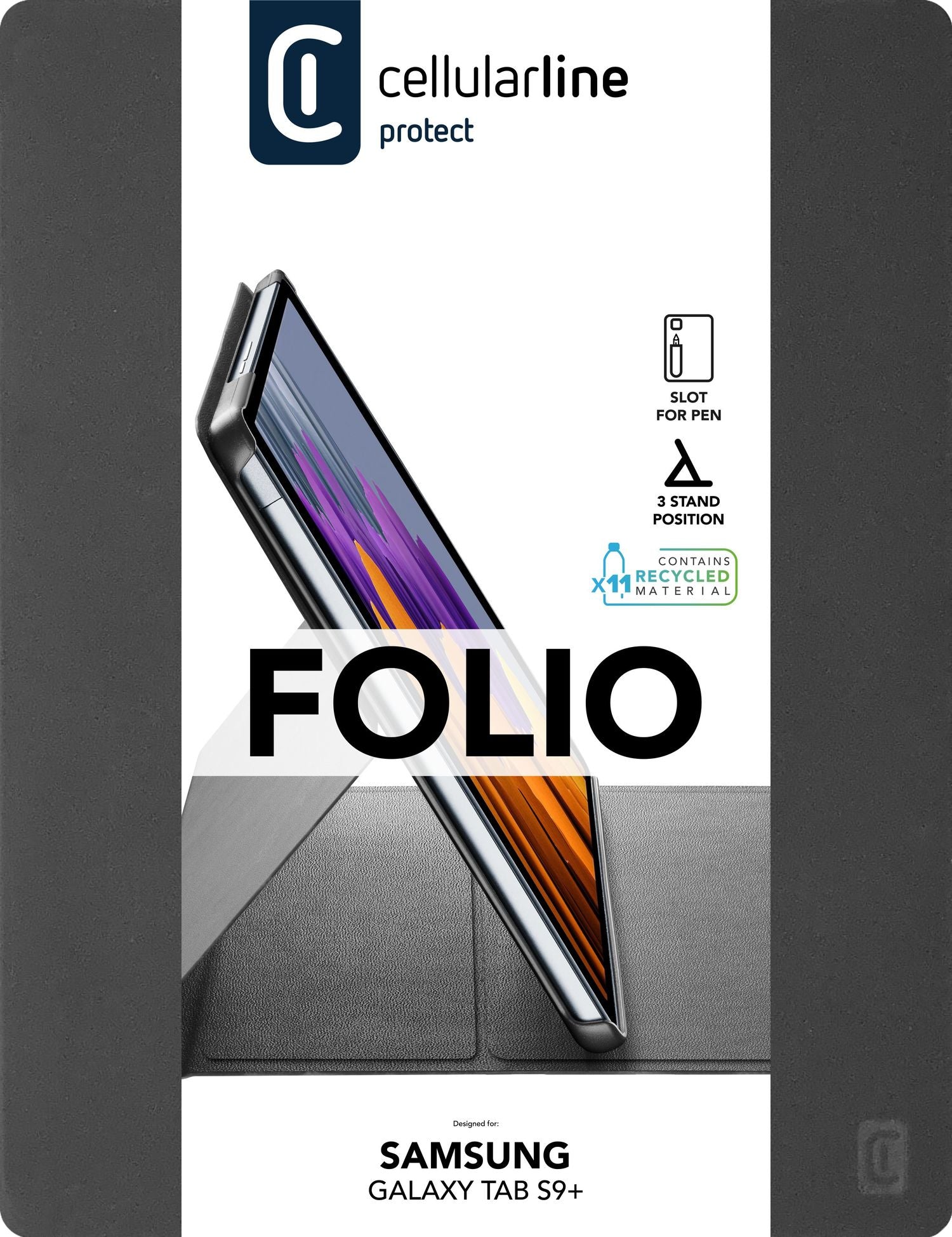 Cellularline Folio Notebook-Schutzhülle – für Galaxy Tab S9+ (12,4"), stossdämpfend, Kunstleder, schwarz