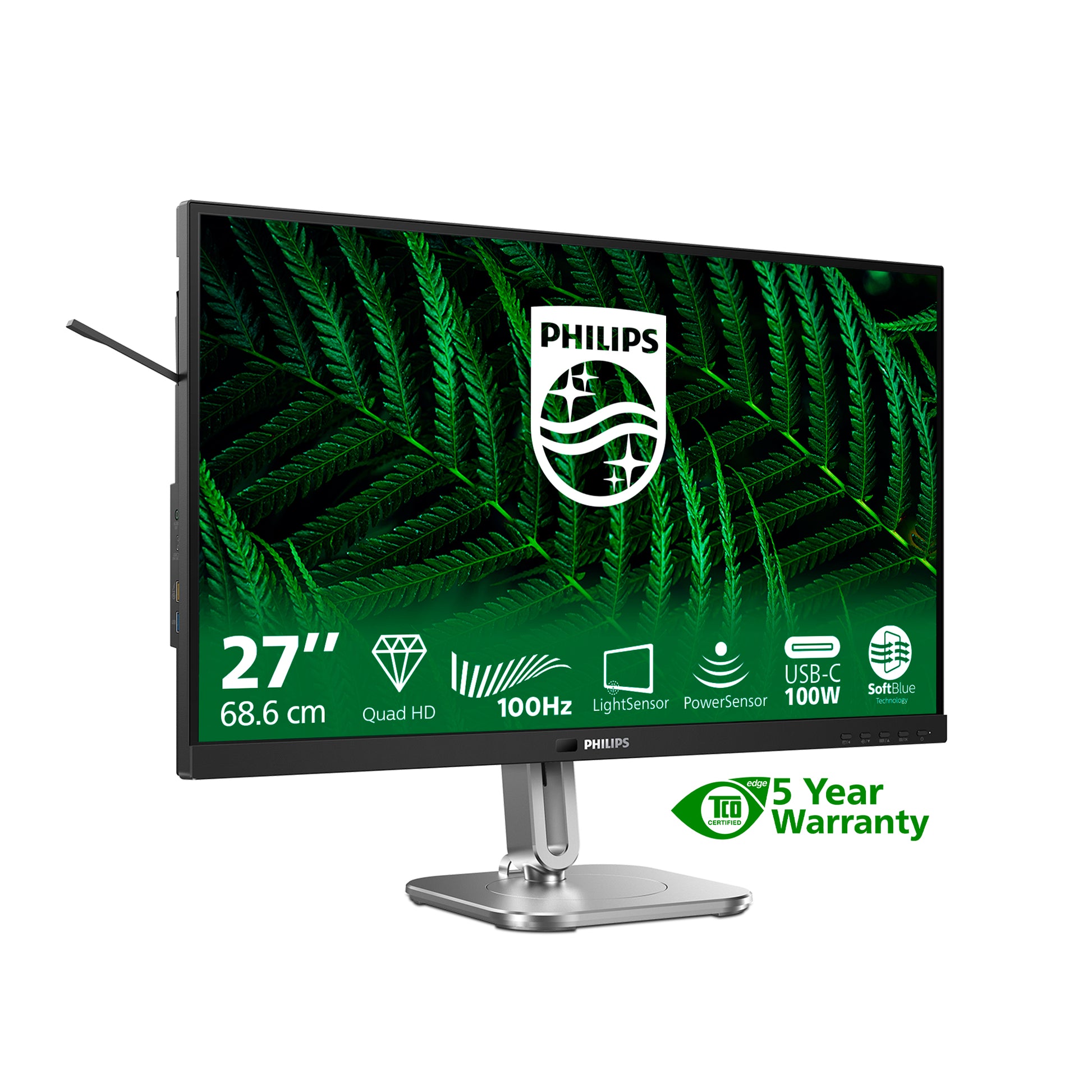 Philips 27B2G5601/00 – Monitor, 27", IPS, 100 Hz, 300 cd/m², Daisy Chain, KVM, USB-Hub, VESA 100 × 100, Grau