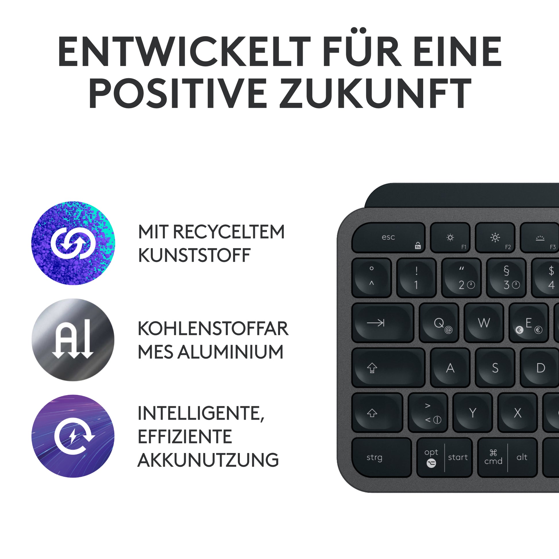 Logitech Desktop MX Keys S – Tastatur, kabellos (Bluetooth/2,4 GHz), DE-Layout (DE), Dunkelgrau