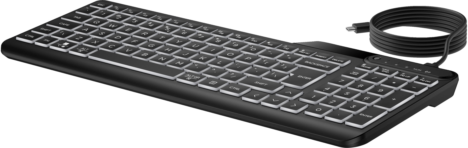 HP 405 – Tastatur – Membran, kabelgebunden – USB-C – beleuchtet – auslaufsicher – schwarz