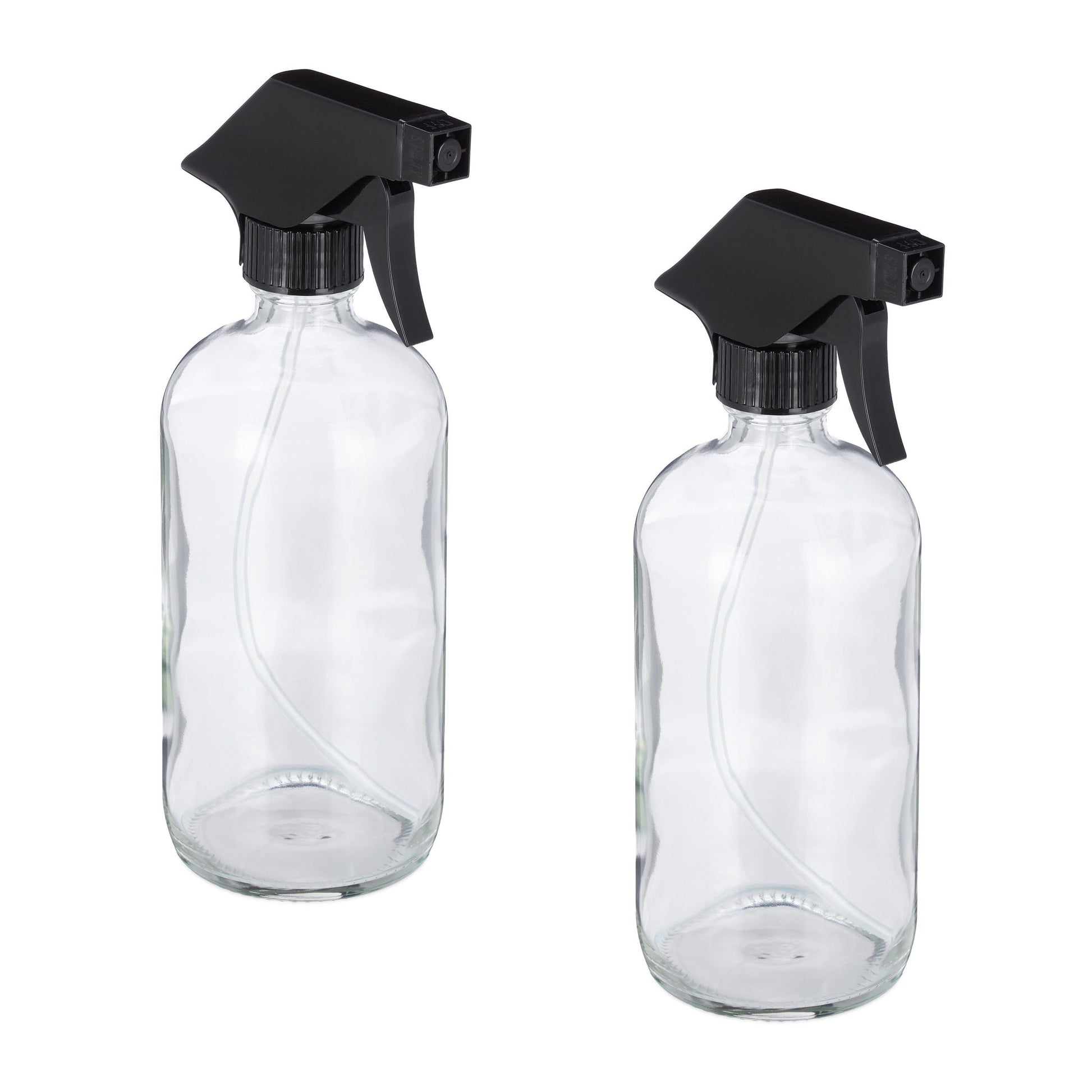Relaxdays Sprühflasche – 0,5 l, Glas/Kunststoff, transparent/schwarz, 2 Stk.