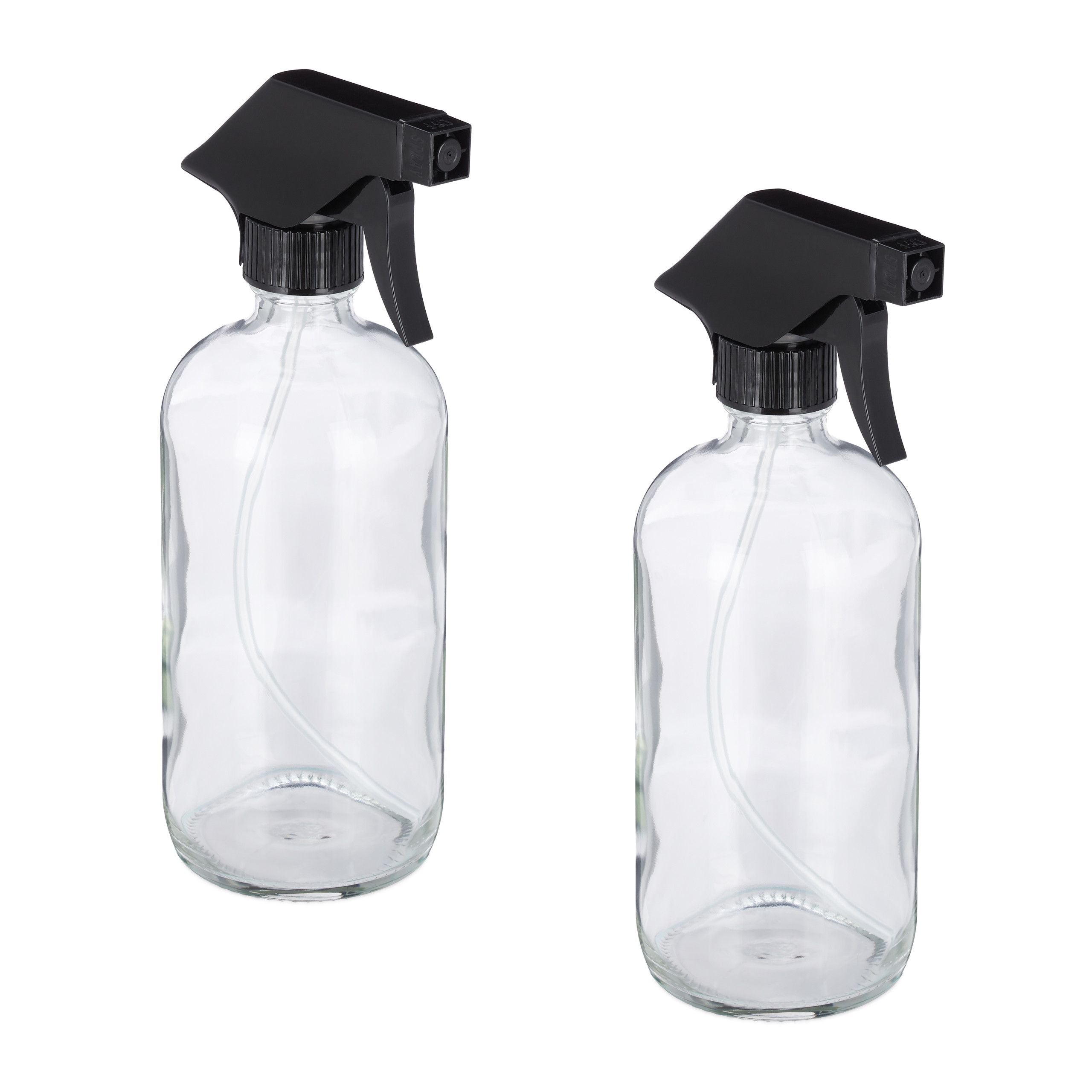 Relaxdays Sprühflasche – 0,5 l, Glas/Kunststoff, transparent/schwarz, 2 Stk.