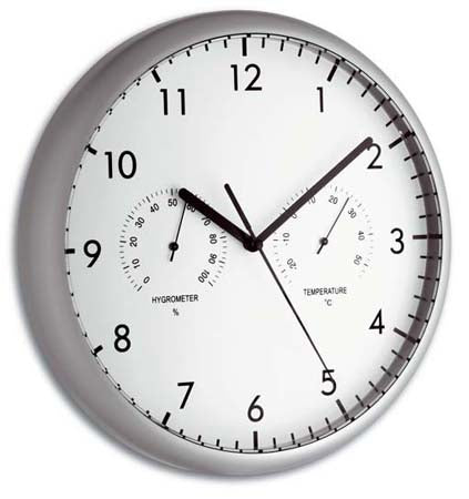 TFA-Dostmann TFA Dostmann Wanduhr – Analog, Thermometer, Hygrometer, Ø 26,5 cm, Silber, Kunststoff