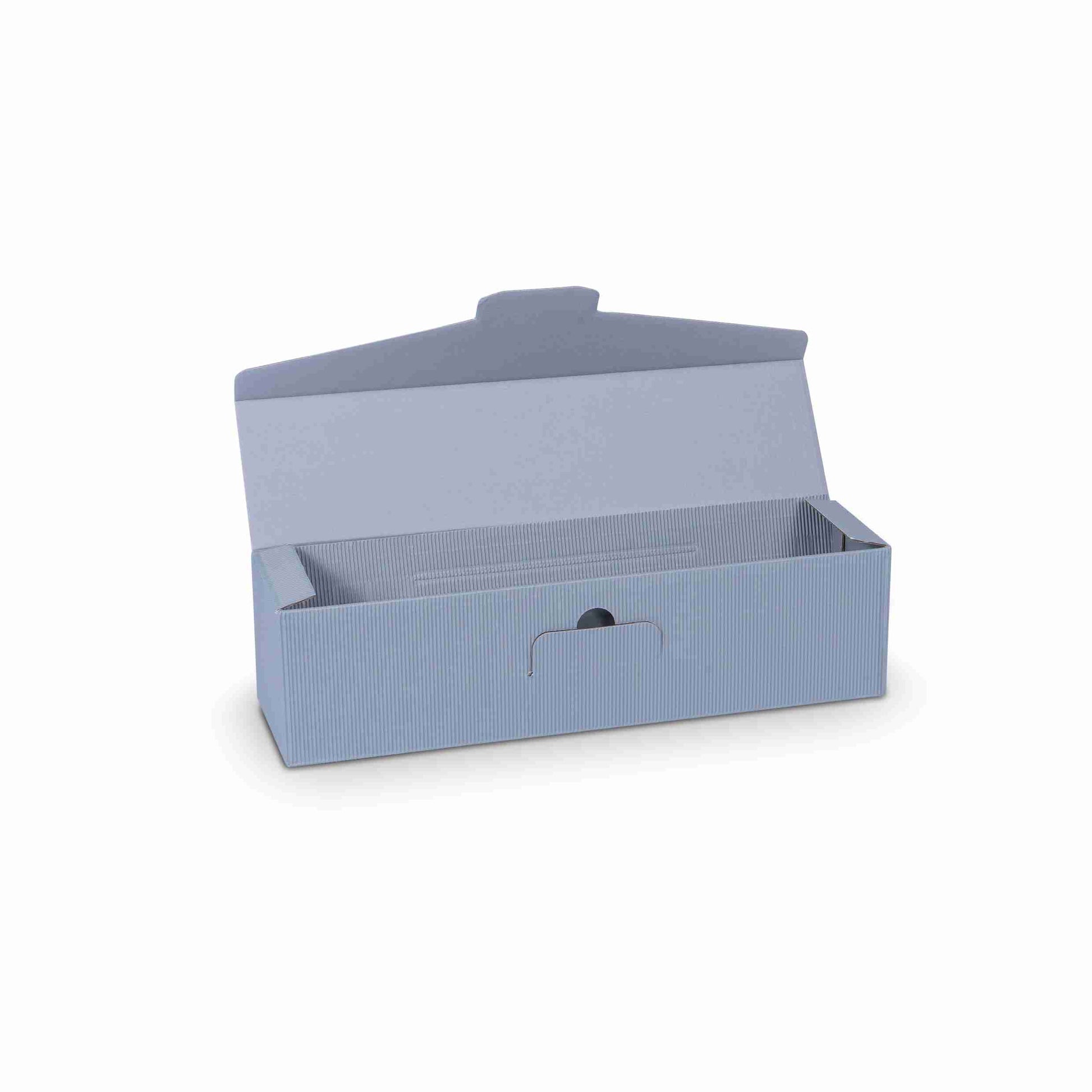 Model Geschenkbox Wellpappe, silbergrau – 95 × 380 × 90 mm – für 1 Flasche – 1 Palette (1'250 Stk.)