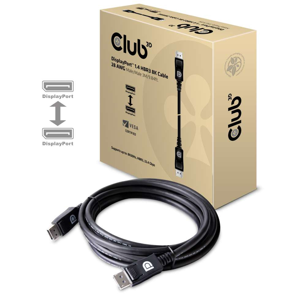CLUB3D DisplayPort Kabel DP 1.4 8K 60 Hz – 3 m – verriegelbar