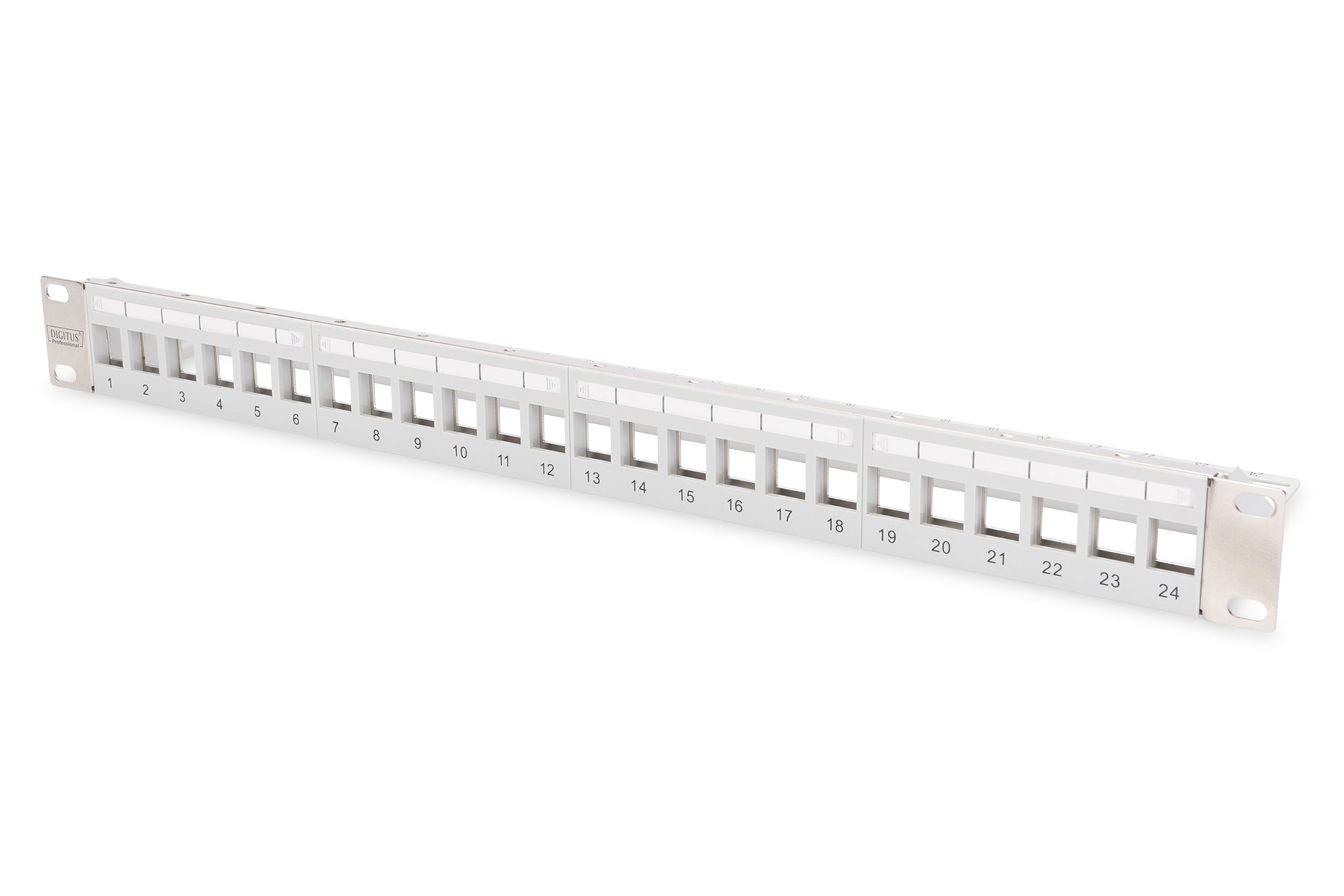 Digitus Rangierpanel 19" 1U, 24-Port, unbestückt – für Cat5e/Cat6/Cat6a – grau