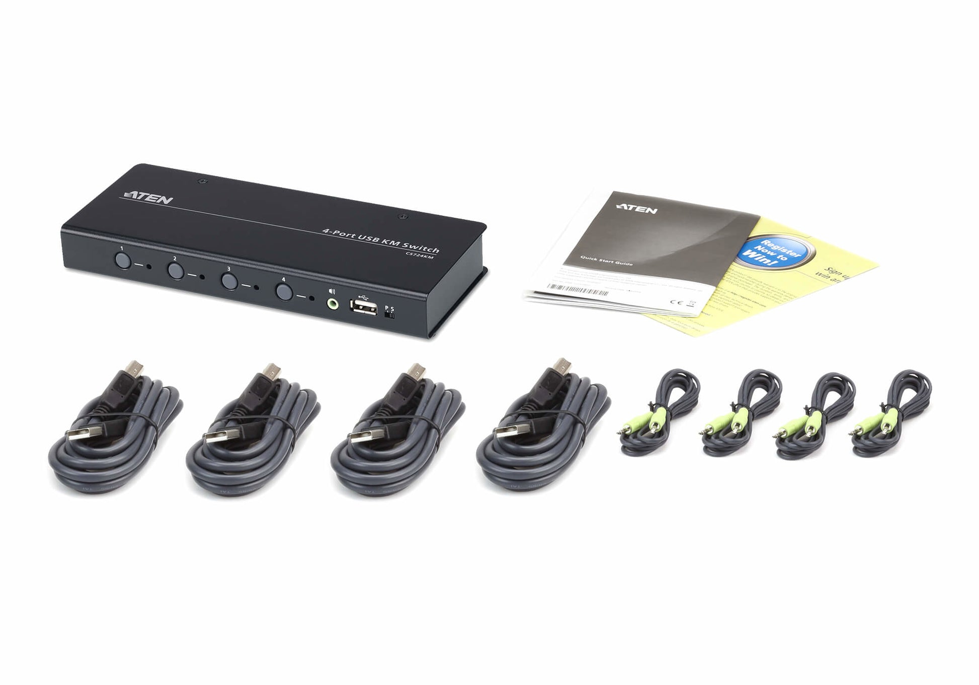 ATEN CS724KM – KVM-Switch 4×1, USB 2.0, Audio, externes Netzteil