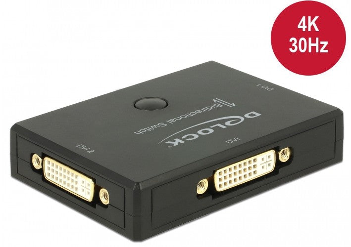 DeLOCK 2 Port DVI Switch/Verteiler, 2× DVI In / 2× DVI Out, 4K@30 Hz, bidirektional, Tasten, Schwarz