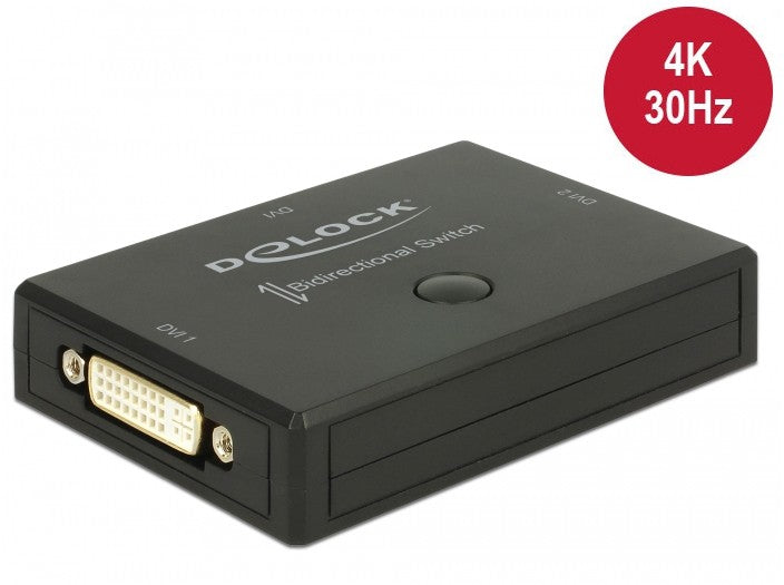 DeLOCK 2 Port DVI Switch/Verteiler, 2× DVI In / 2× DVI Out, 4K@30 Hz, bidirektional, Tasten, Schwarz