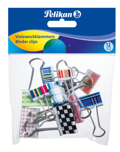 Pelikan Foldback-Klammern 32/19/9 mm – gemischte Farben, Metall – 12 Stk.