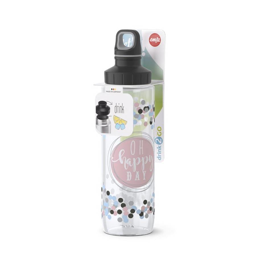 EMSA Drink2Go Trinkflasche 700 ml – Tritan, Weithals, Schraubdeckel, Happy Day