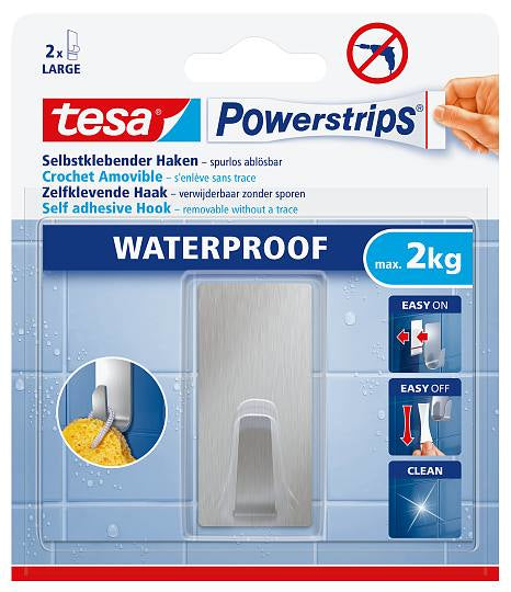 TESA Klebehaken – Edelstahl, 2 kg, Klebestreifen, Silber