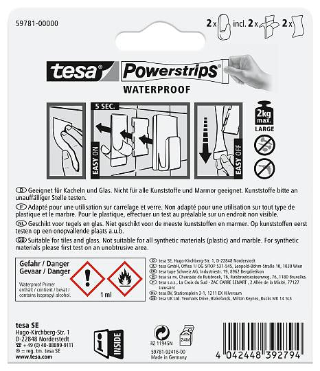 TESA Klebehaken – Kunststoff, 2 kg, Klebestreifen, 2er-Set