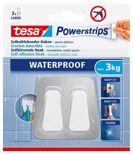 TESA Klebehaken – Kunststoff/Edelstahl, 3 kg, Klebestreifen, Silber