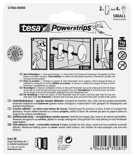 TESA Klebehaken – Edelstahl, 1 kg, Klebestreifen, Silber, 2er-Set
