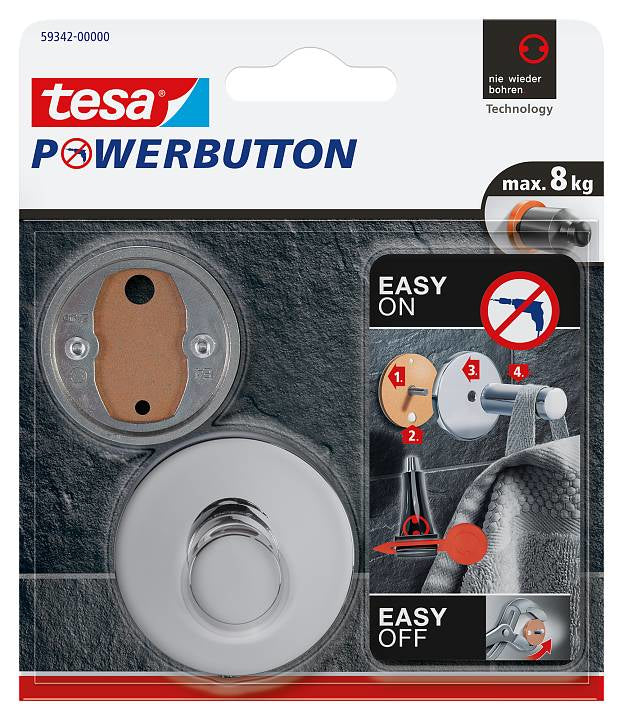 TESA Klebehaken – Chromstahl, 8 kg, ablösbarer Klebestreifen, Silber