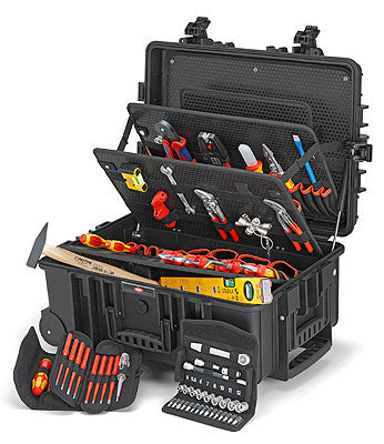 Knipex Robust45 Werkzeugkoffer 45 l – bestückt, 63-teilig, mit 2 Rollen, Trolley, abschliessbar, schwarz, PP