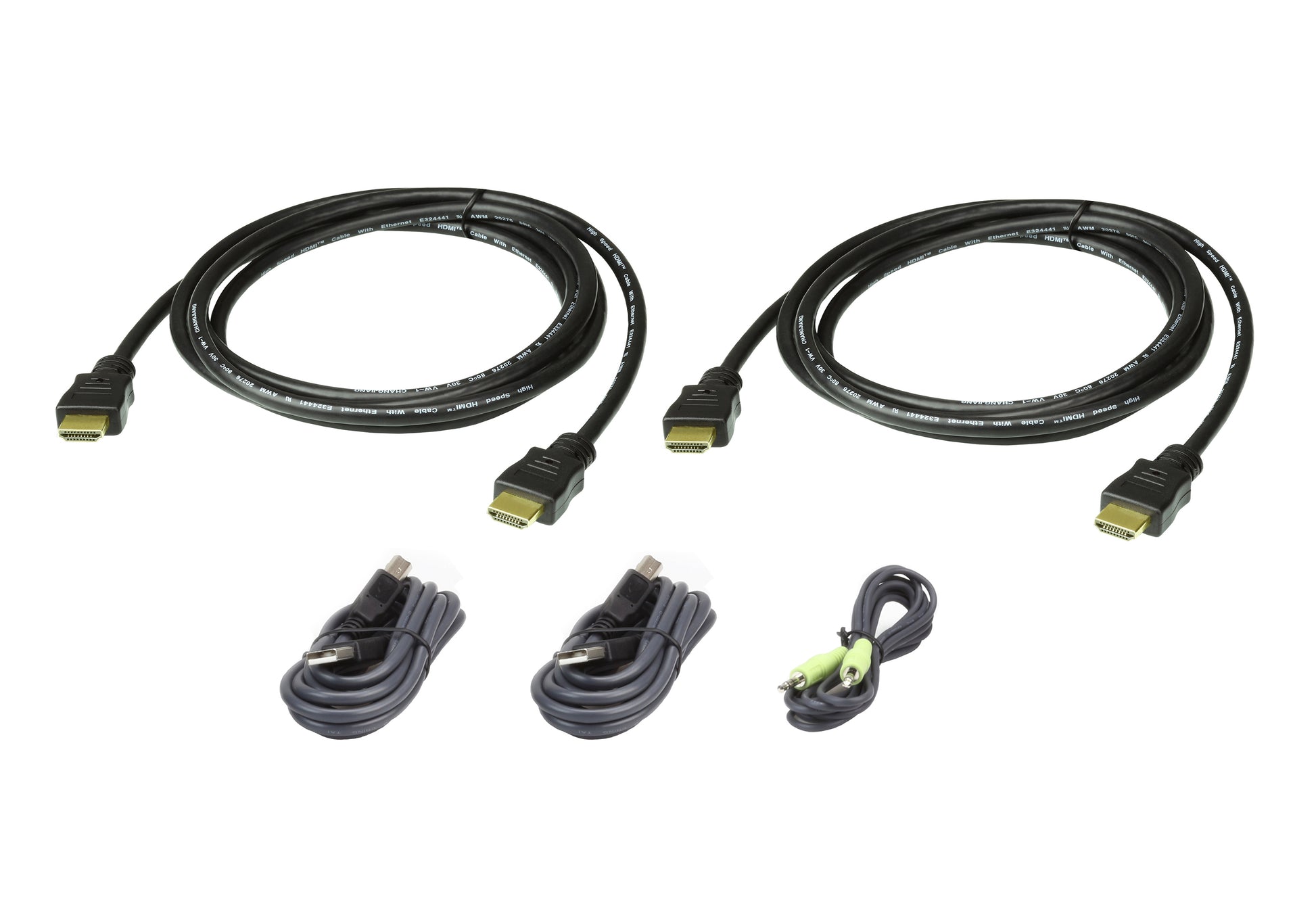 ATEN CABLE KIT DUAL Kabel USB‑A/3,5 mm/HDMI zu USB‑B/3,5 mm/HDMI – 1,8 m, Schwarz