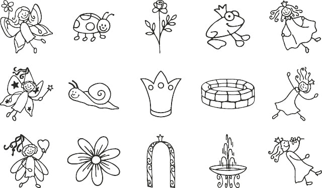 HEYDA Stempel-Set – Prinzessinnen & Feen – 15 Stempel, 1 schwarzes Stempelkissen – Holz
