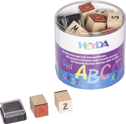 HEYDA Stempel-Set – Alphabet – 30 Stempel, 1 schwarzes Stempelkissen – Holz