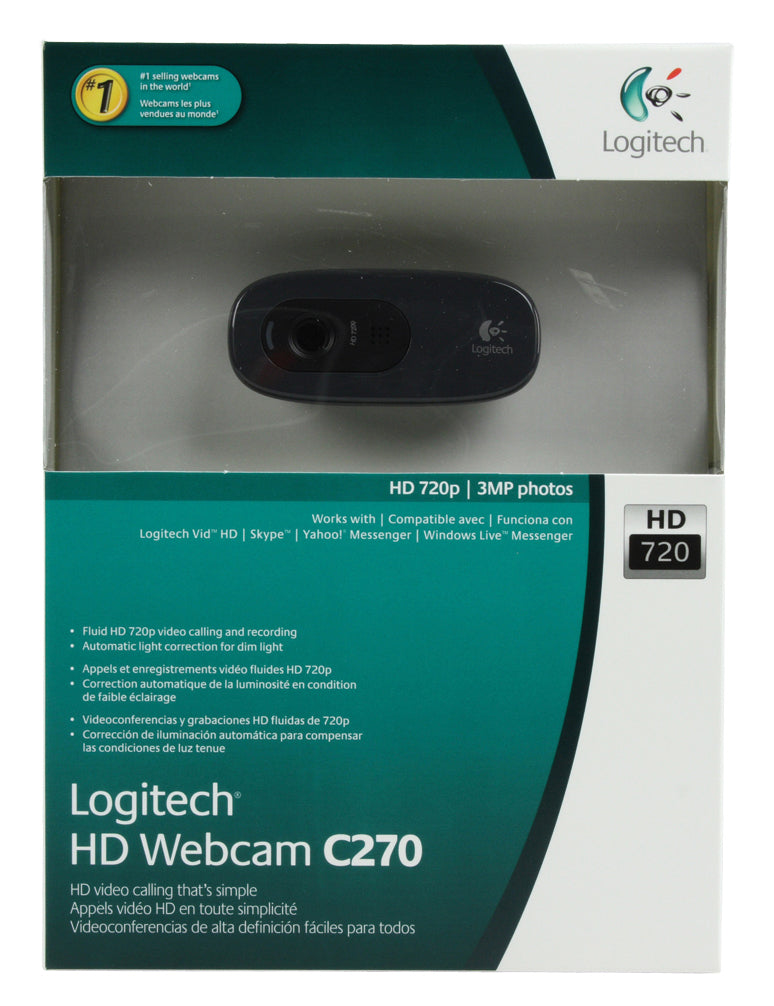 Logitech C270 Webcam – HD 720p, USB 2.0 – Schwarz