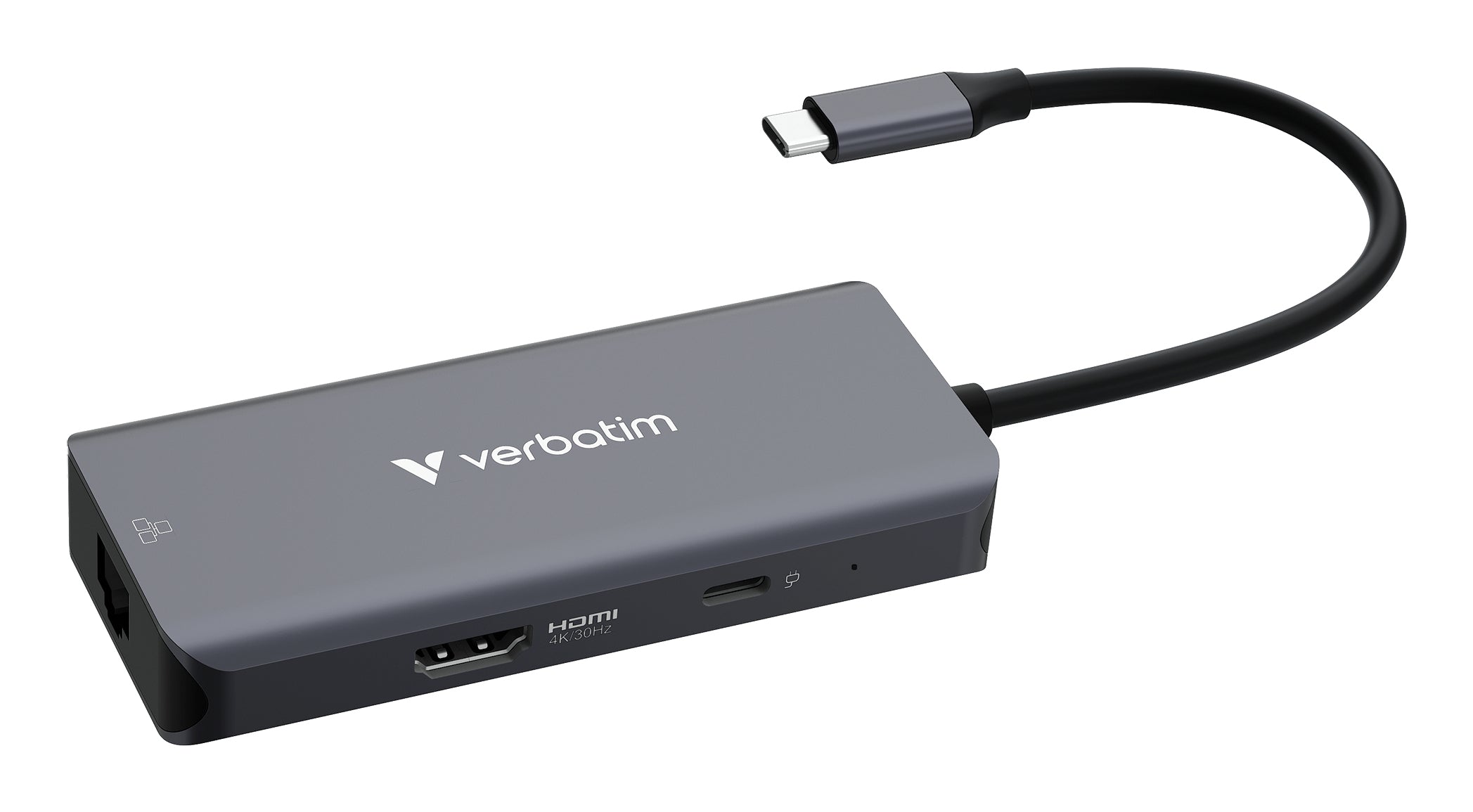 Verbatim 32157 Multiport-Adapter – USB-C, 1× HDMI, 3× USB-A, 100 W PD, GbE, für Windows/Mac/Linux