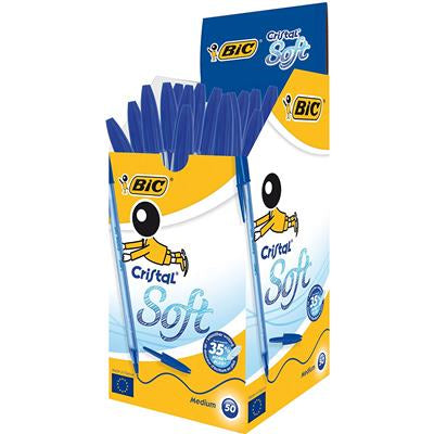 BIC Cristal Soft Kugelschreiber – 50er Pack, Blau, Spitze 0,35 mm, Deckel