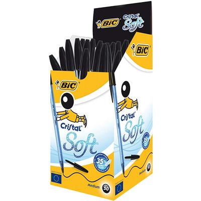 BIC Cristal Soft Kugelschreiber – 50er Pack, Schwarz, Spitze 1,2 mm, Deckel