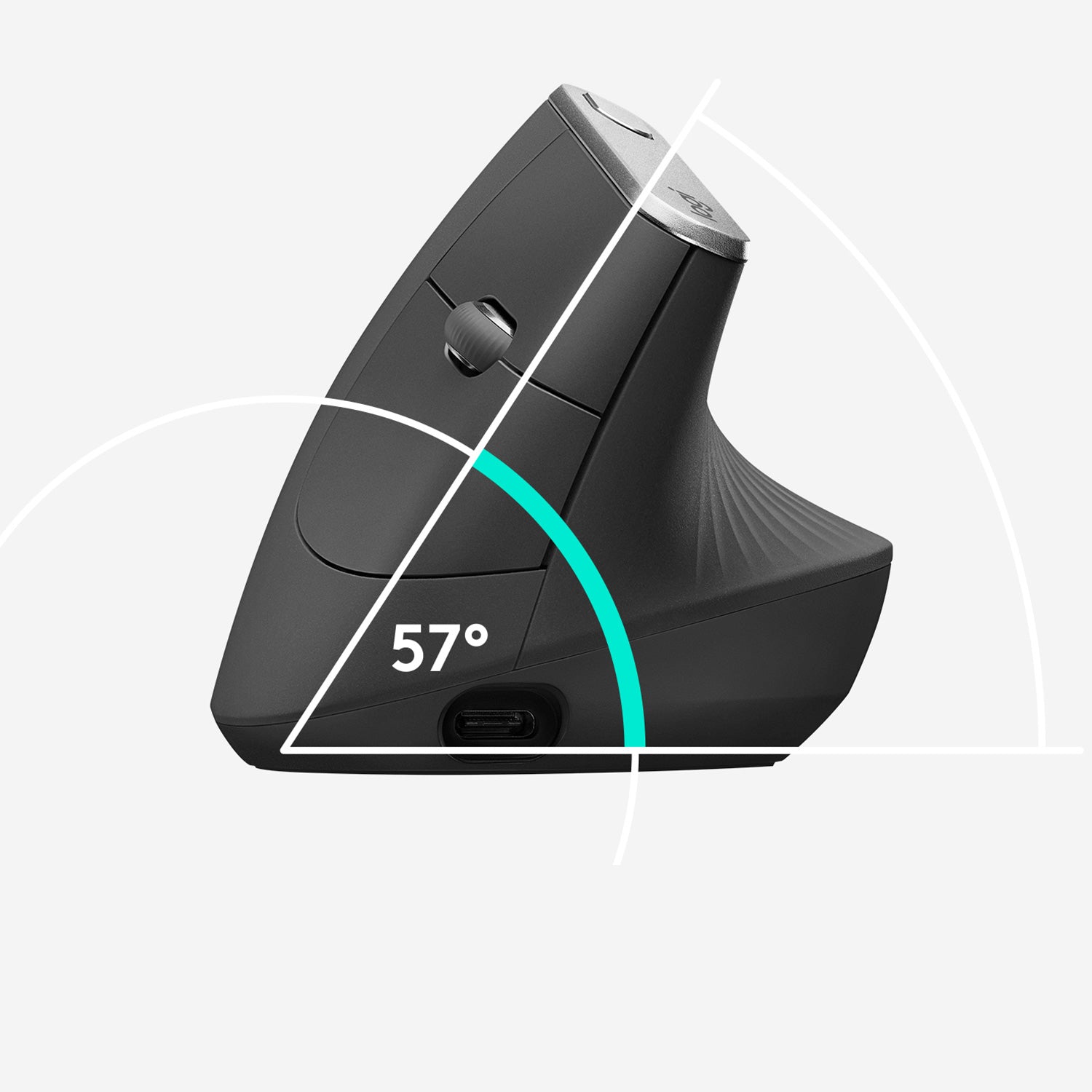 Logitech MX Vertical Ergonomische Maus – kabellos, USB-C, 4 Tasten, vertikal, Unifying-Empfänger, schwarz