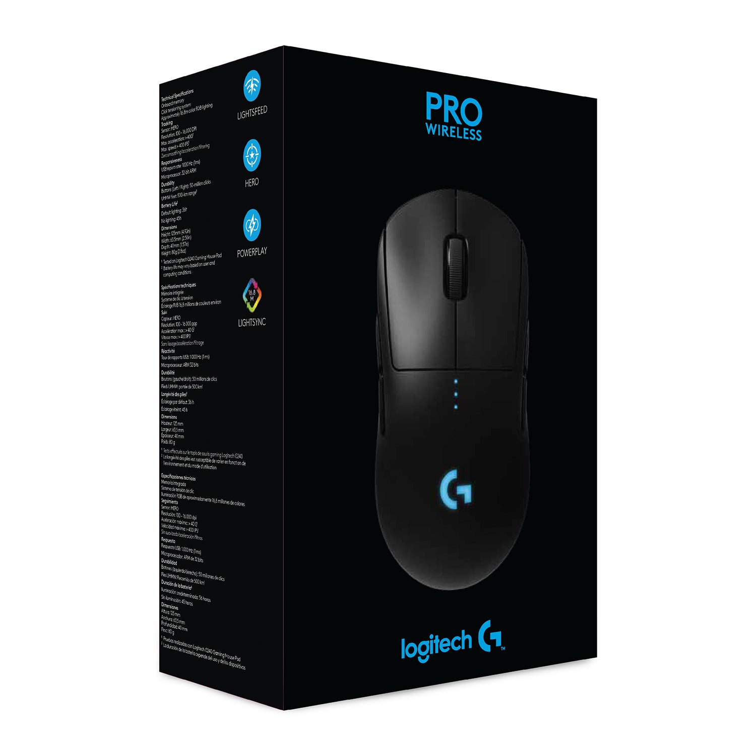 Logitech G PRO Wireless – Gaming-Maus – Kabellos (2,4 GHz), 25600 DPI, beidhändig, Schwarz