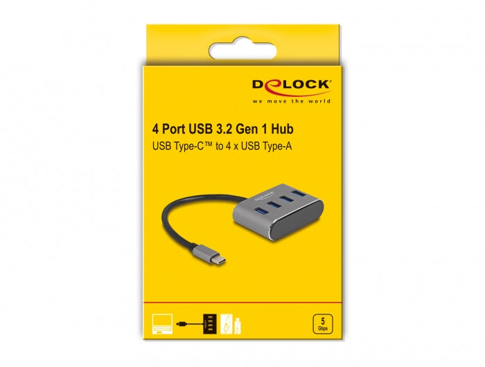 DeLOCK USB-Hub – USB-C, 4× USB-A (5 Gbit/s), für Windows/Mac/ChromeOS