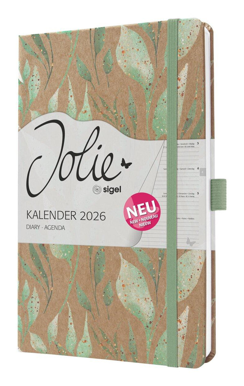 Sigel JOLIE Pure Agenda – 1 Woche/2 Seiten, gebunden, A5, 2026, Sparkle Leaves, FSC