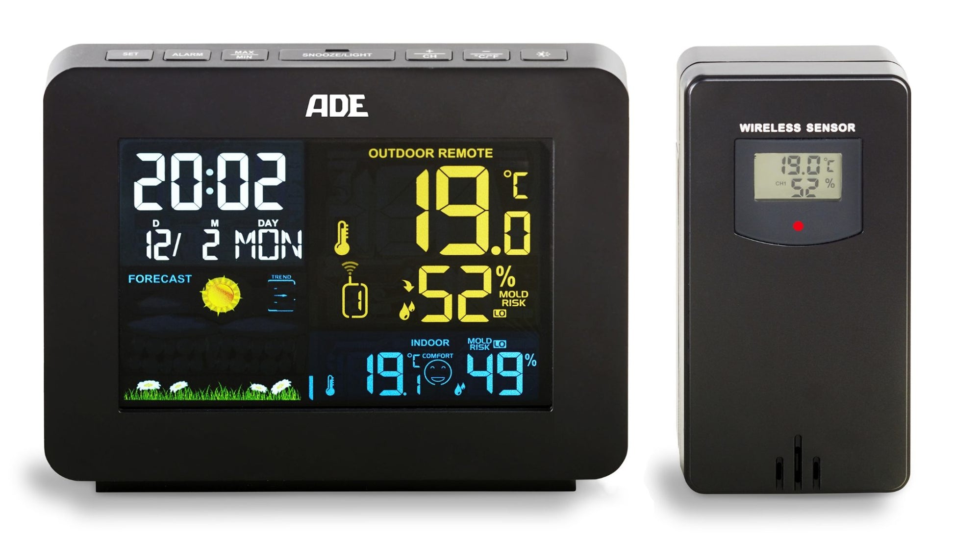 ADE WS1917 Temperatur-/Feuchtesensor – Kabellos, 0–50 °C, 20–95 %, Innen/Aussen