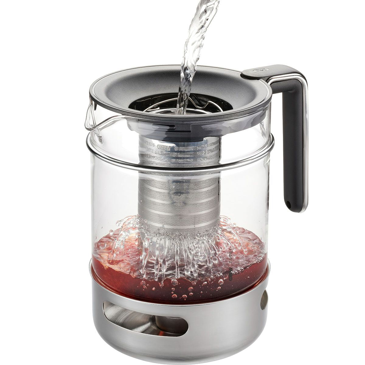 GEFU Teekanne – 1,5 l, 15,0 × 21,0 × 25,0 cm, Edelstahl/Glas, mit Edelstahlfilter, für Teelichter