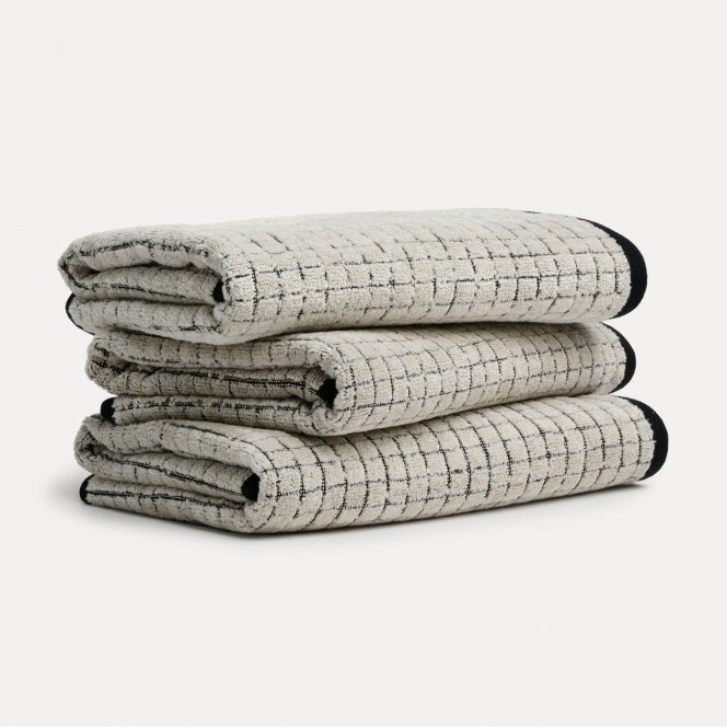 MÖVE Duschtuch Eden Kästchen – 80×150 cm, 80% Baumwolle/20% Leinen, 560 g/m², Beige