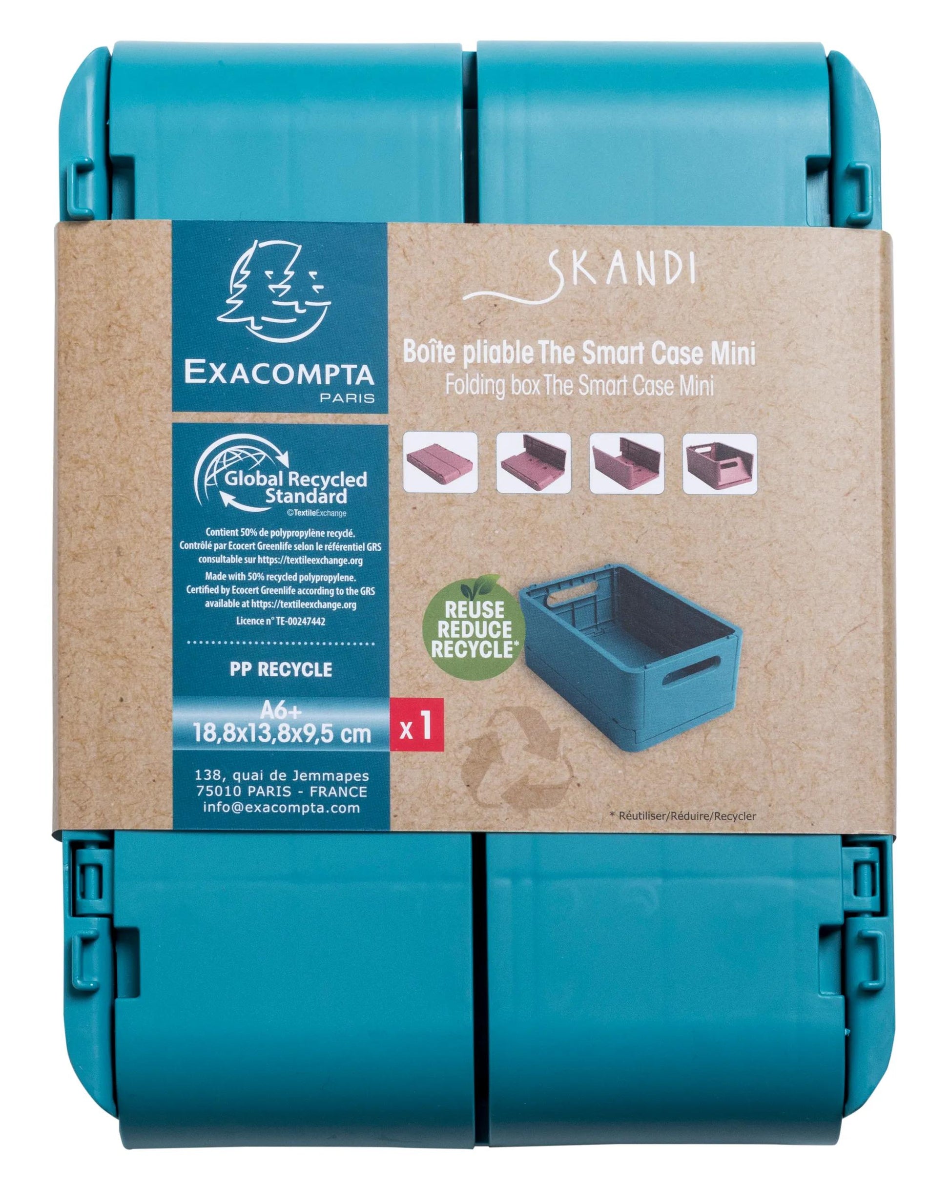 Exacompta Aufbewahrungsbox – für A6+, klappbar, pazifikblau, Polypropylen (PP), B 188 × H 95 × T 138 mm