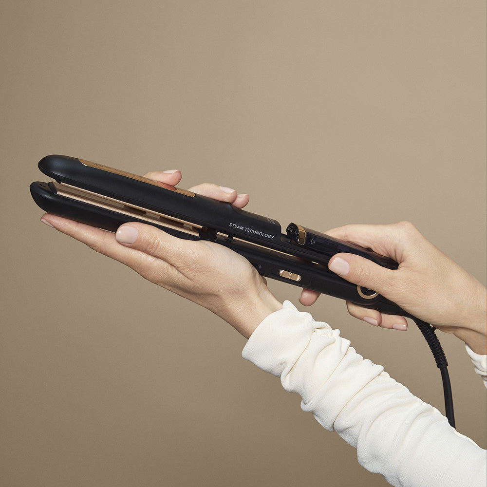 Bellissima Glätteisen – Dampffunktion, 3 Stufen – Schwarz, Gold – Keramikplatten