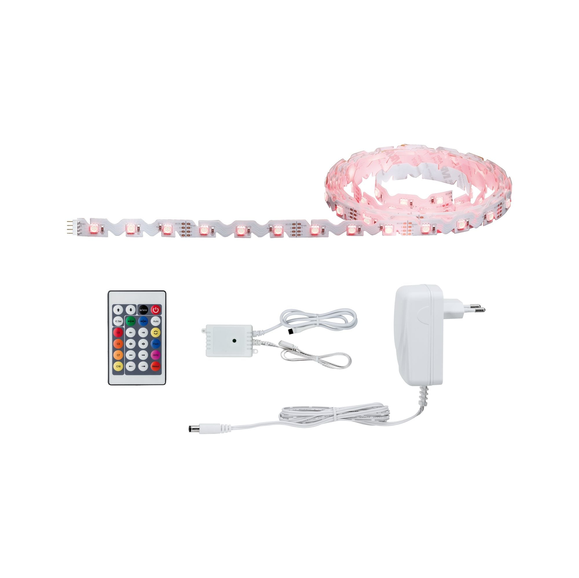 Paulmann LED-Strip FlexLED RGB 3D – 3 m, 19 W, RGB, dimmbar, Fernbedienung, inkl. Netzteil, weiss